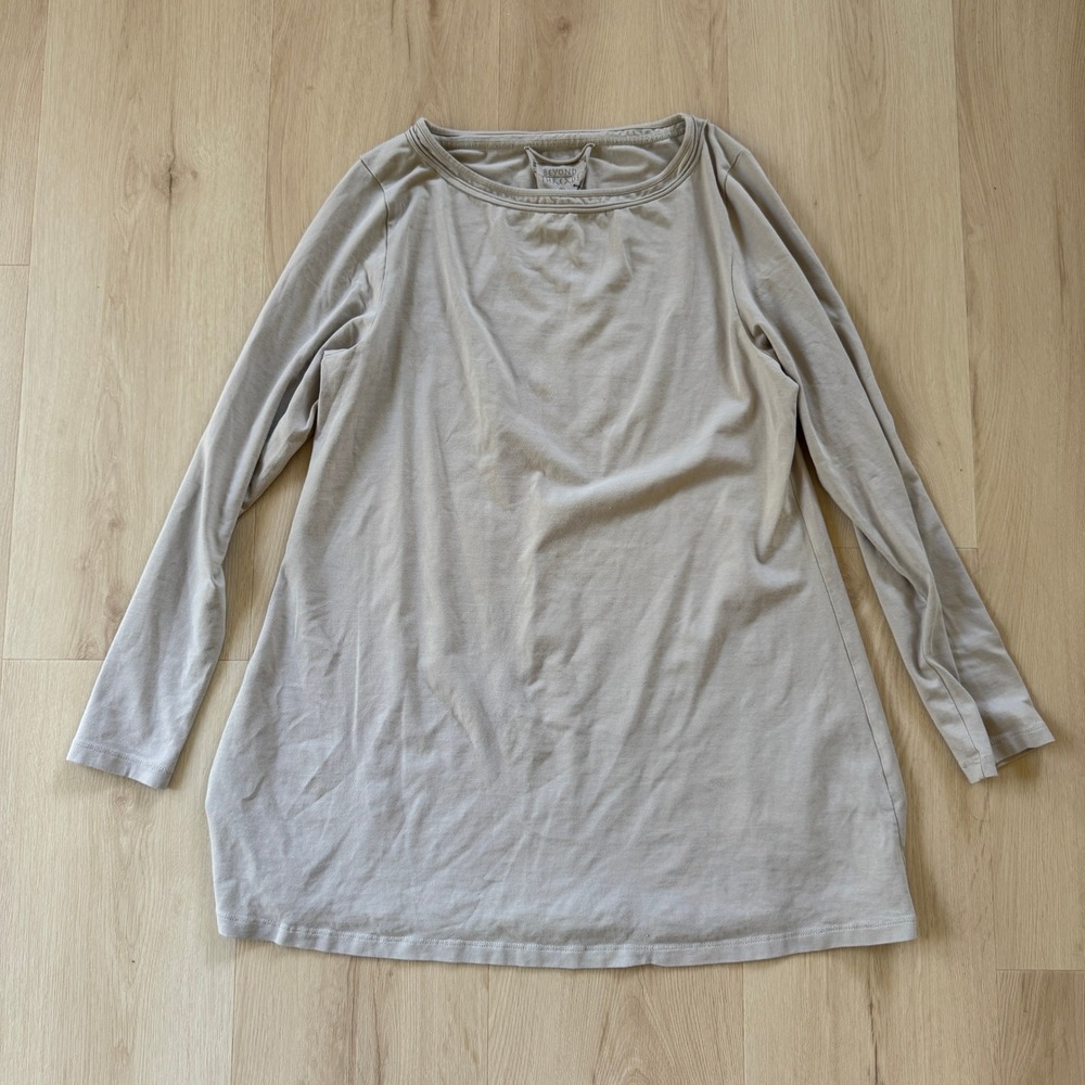 Beyond Threads Tan Pima Cotton Blend Long Sleeve‎ Tunic Top Womens XL Minimalist